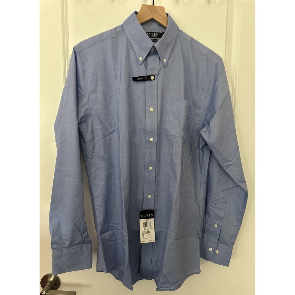 Ralph Lauren Black Label‎ Men Size 16.5 34/35 Button Front Dress Shirt Slim Blue
